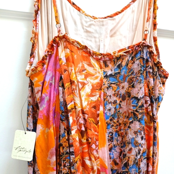 FREE PEOPLE Moondive orange floral flowy long full strappy cotton dress - Picture 6 of 10
